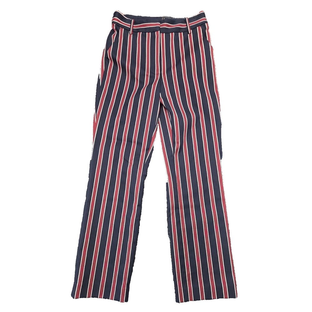 FRAME Womans Size 4 Pants Straight Leg Trousers Navy Red Stripe NWOT